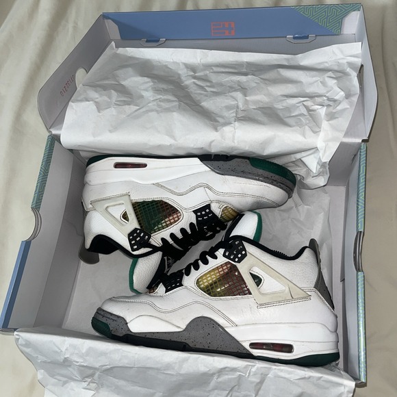 Nike Jordan 4 Retro Lucid Green Rasta Women Sz 10.5 Or Men‎ Size 9  AQ9129-100 - Picture 1 of 16